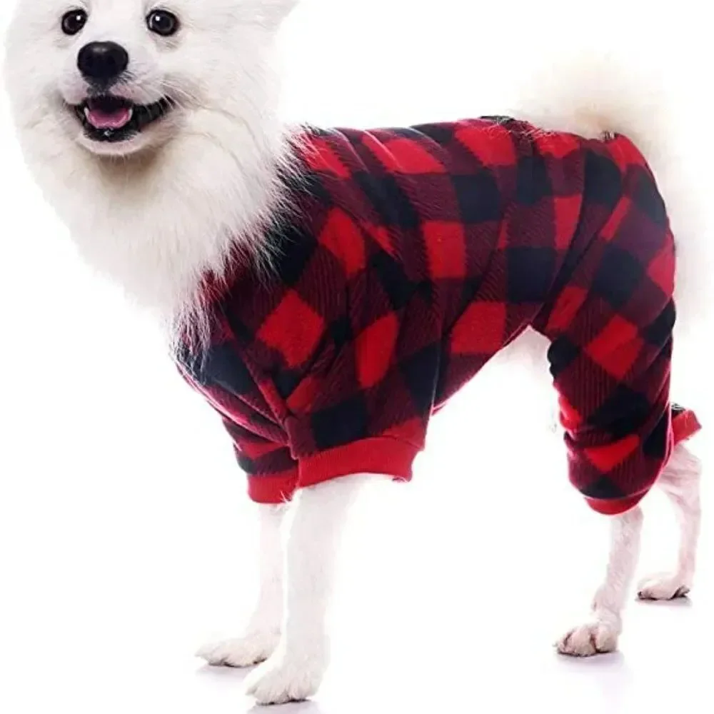 Dog Pet Pajamas for Dogs Red Plaid Sweaters Soft Clothes Sz L